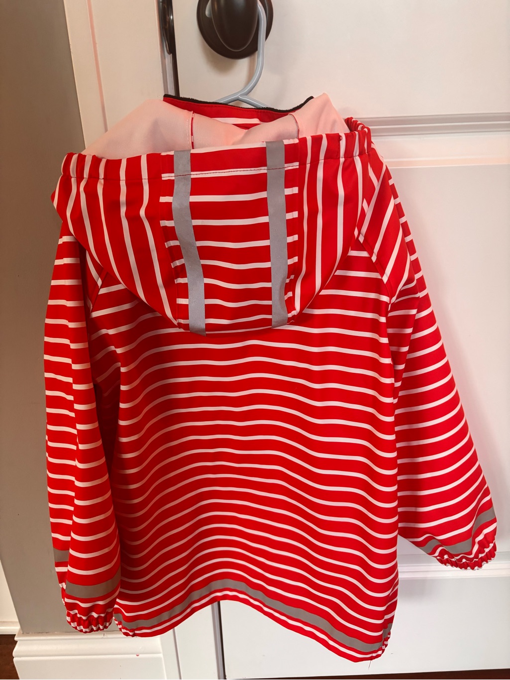 Polarn O. Pyret Red And White Striped Hooded Raincoat — image 3 of 4